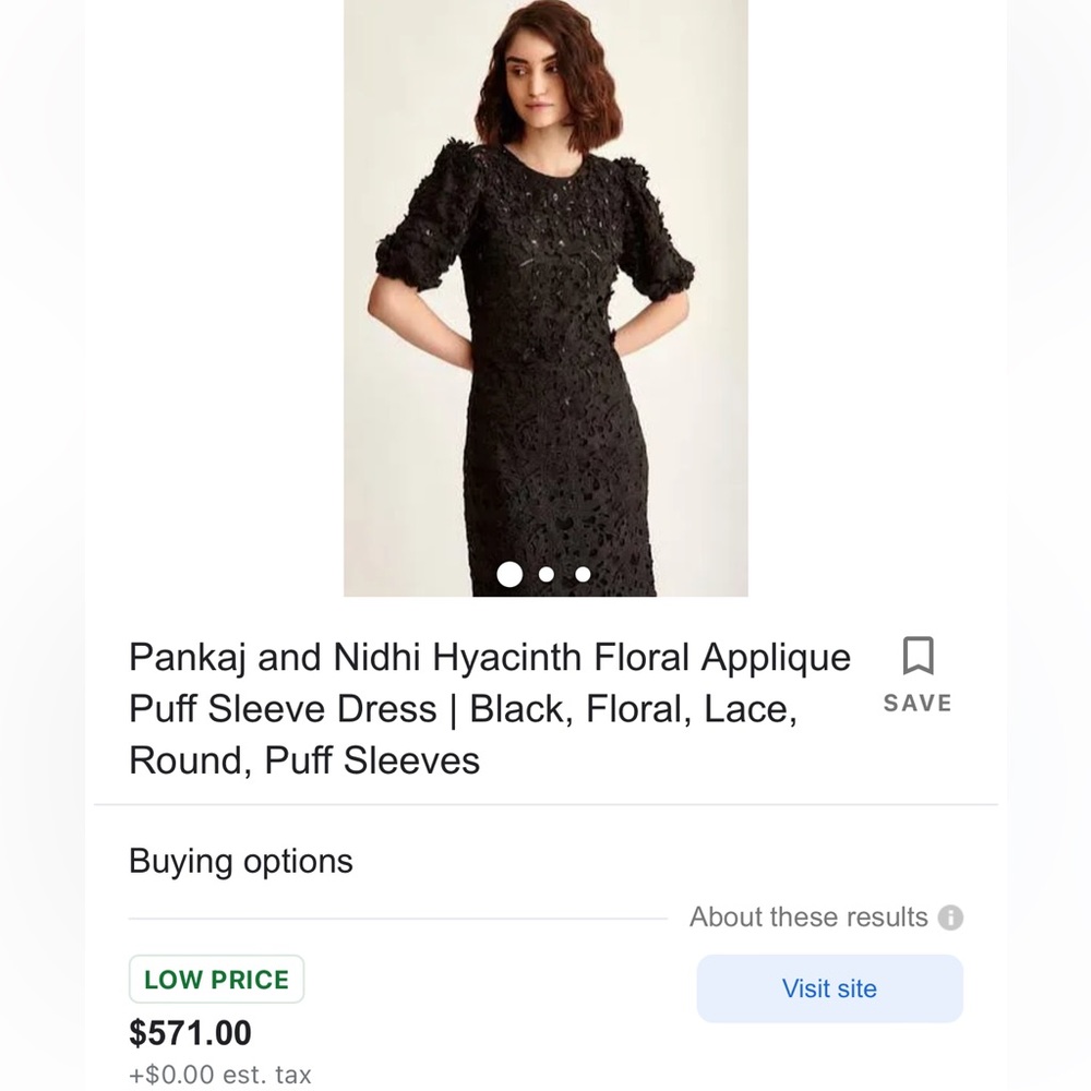 Anthropologie Pankaj & Nidhi Hyacinth Floral Applique Puff Sleeve Dress